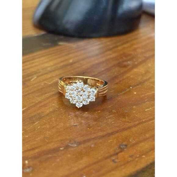 Vintage Gold Plated Ring 6.5 CZ Cluster Flower Cocktail Statement Gift - Picture 1 of 9